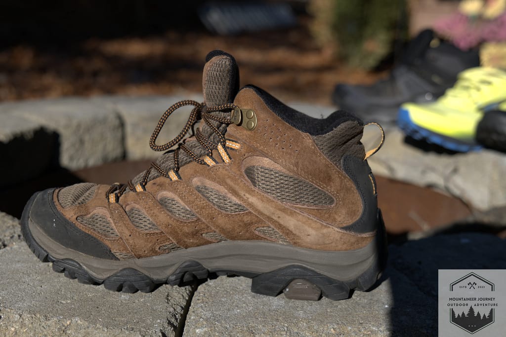 Merrell Moab 3 after 150 miles of trail testing, showing no structural breakdown, intact stitching on the suede upper, and zero delamination at the rubber toe cap.