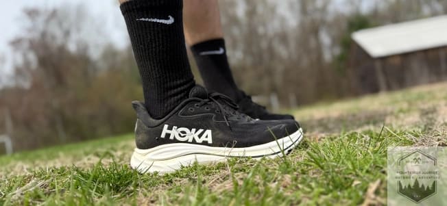 Lateral view of the hoka clifton 10, revealing the new rocker angle