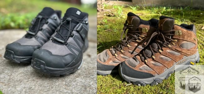 side by side comparision of hiking boots vs trail runners