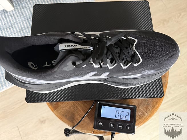 Asics Superblast 3 weighing in at 9.9 oz per shoe on our scale
