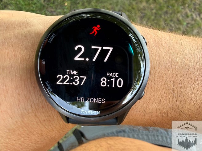 Post-Run screen showing pace, time, and distance. We felt the pace was very accurate