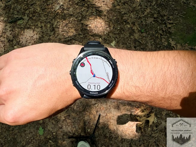 Topographic Map view on the Garmin forerunner 970. We felt the GPS accuracy was excellent, easy to pan and zoom on the watch face