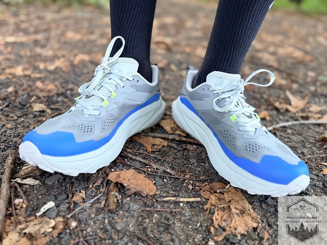 Front view of the Hoka Torrent 5 showing the toe bumper and lacing system.