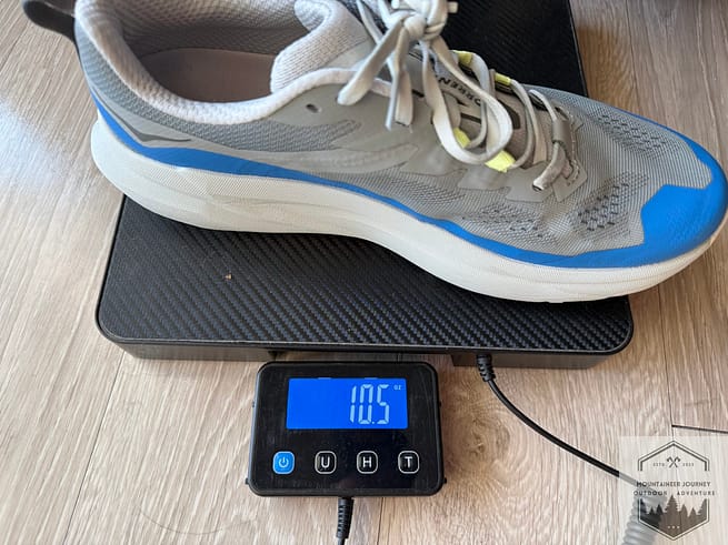 Torrent 5 weighing 10.5 oz per shoe on our calibrated scale
