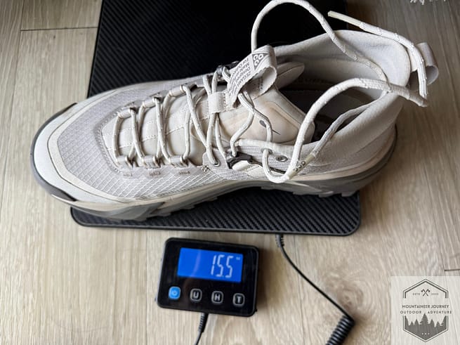 Nike Zegama Hike weighing 15.5 ounces per shoe on our calibrated scale