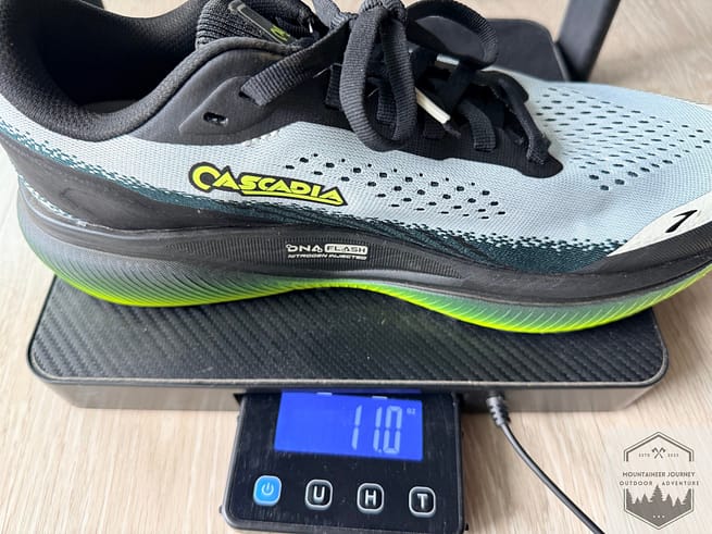 Brooks Cascadia 20 weighing in at 11 ounces per shoe on our calibrated scale