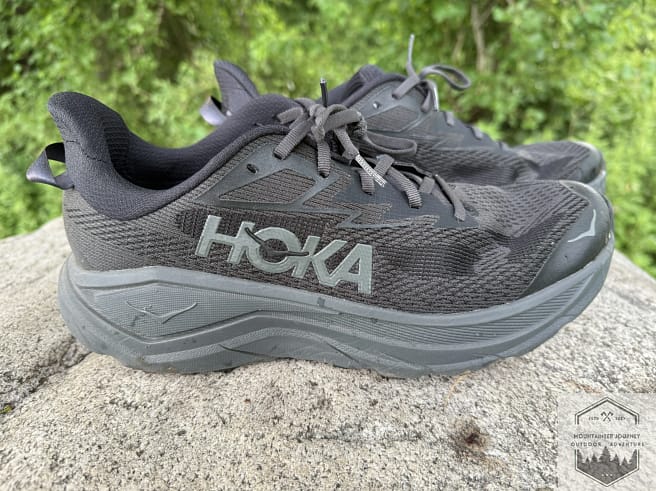side view of the Hoka Challenger 8 on rocks