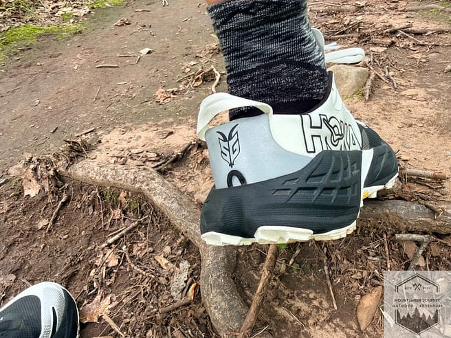 View of the flare deal design on the Speedgoat 7, no noted loss of height or compression of the outsole after six months of testing