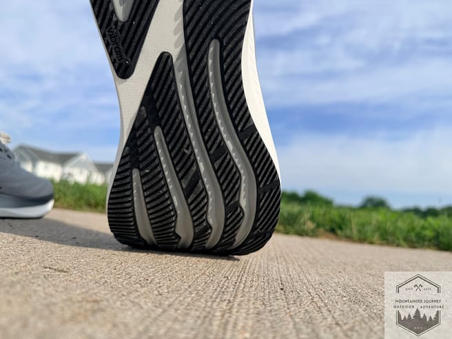 Torin 9's Vibram outsole, during testing on concrete sidewalks.