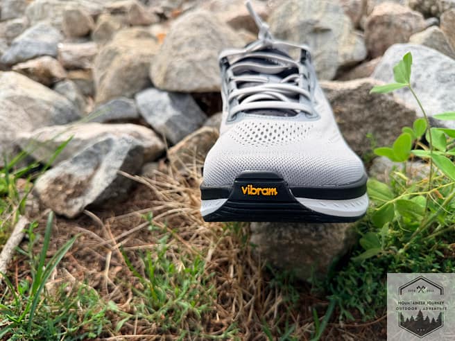 View of Vibram outsole logo on Torin 9