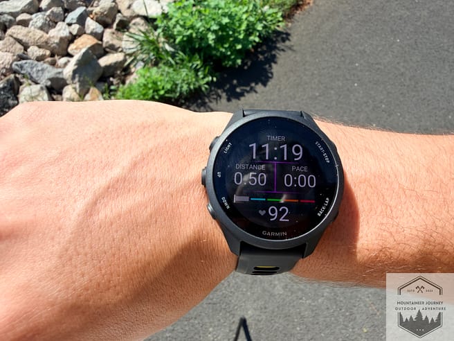 View of watchface during running section, different pace options