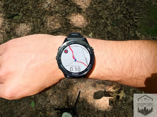 Topographic Map view on the Garmin forerunner 970. We felt the GPS accuracy was excellent, easy to pan and zoom on the watch face