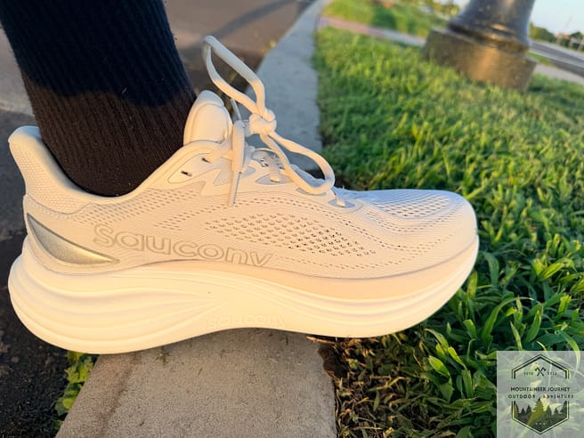 Outsole resting on concrete sidewalk