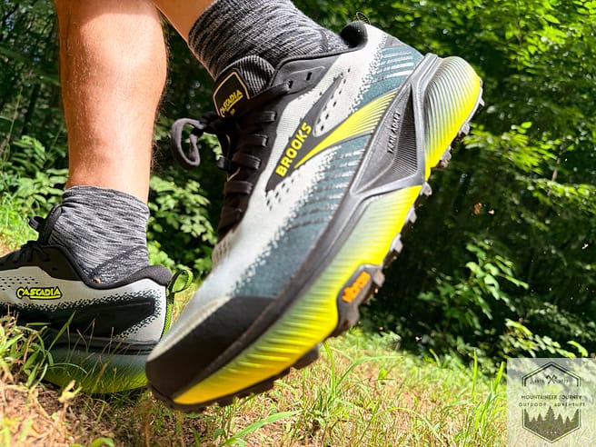 Cascadia 20, our top rated Trail shoe while moving uphill
