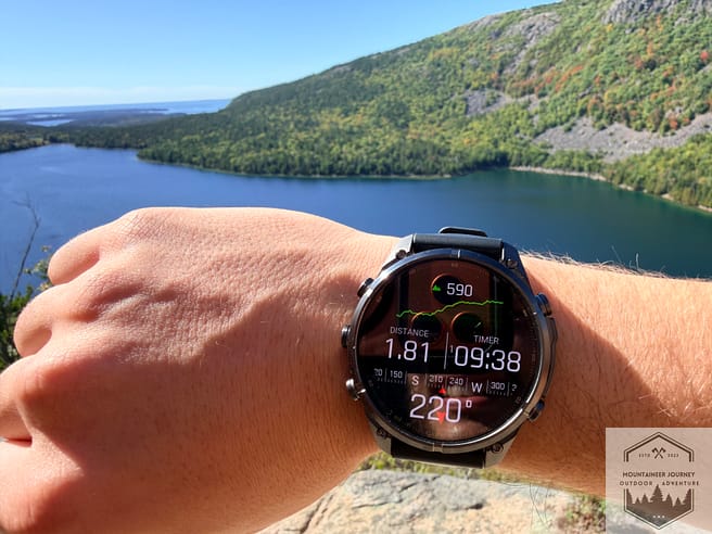 View of watchface overlooking Jordan Pond during our ascent