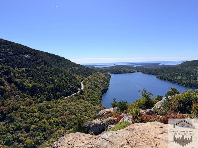 Top of South Bubble Mountain view of Jordan Pond