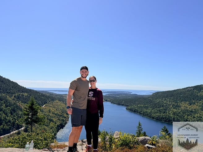 Us at the top of South Bubbles Summit one of the best views in Acadia National Park