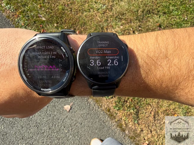Vivoactive 6 watch face showing training effect after a run, noting increases in aerobic and anaerobic capacity