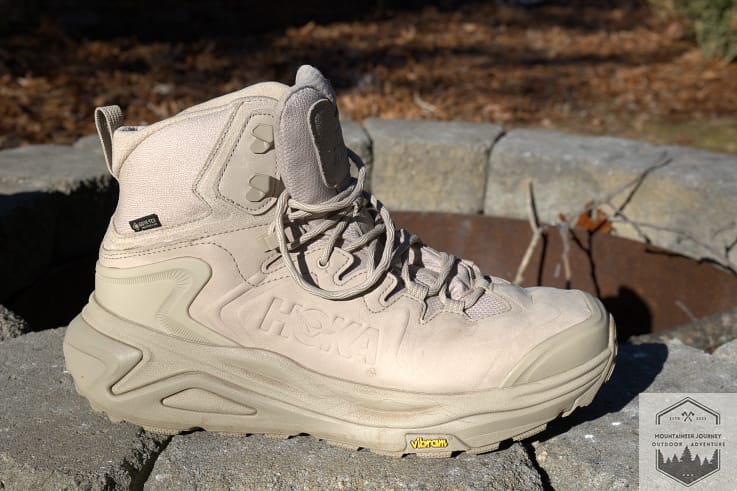 Upper view of the Hoka Kaha 3 after 100 miles of testing, no loss of structural, integrity; minor scuffing.