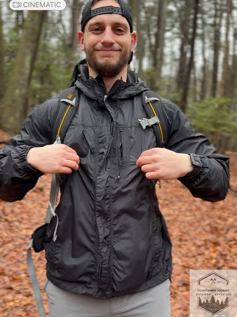 My go-to rain jacket for hiking in the rain(northface)