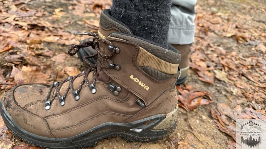 Wearing waterproof boots in the soaked leaves