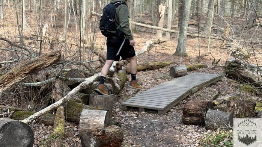 Testing The stability of the Danner 600 on a stump while moving onto a small bridge