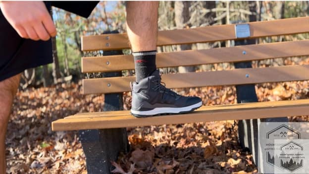 blog-img-1732723111633 giving a side view of the hiking shoe on a bench