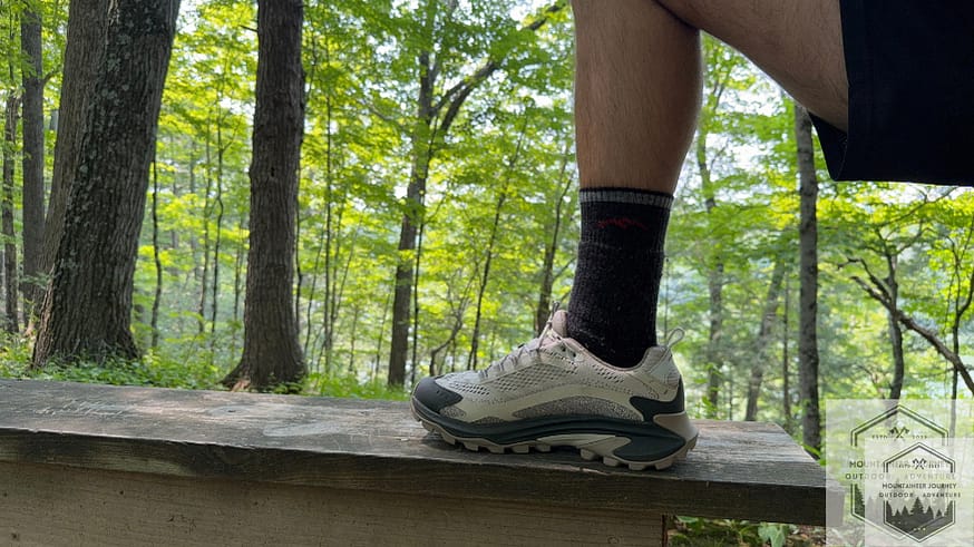standing on bench while wearing the merrell moab speed 2