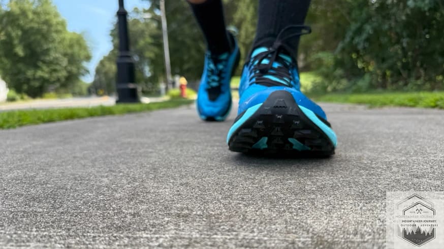 Front view of Hoka Mafate 5 forefoot showing Vibram Megagrip outsole lugs