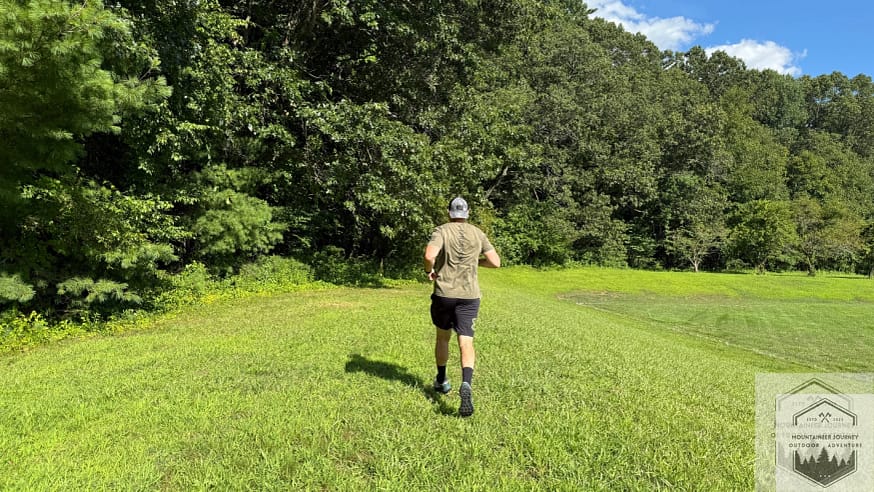 Running in grass field during testing