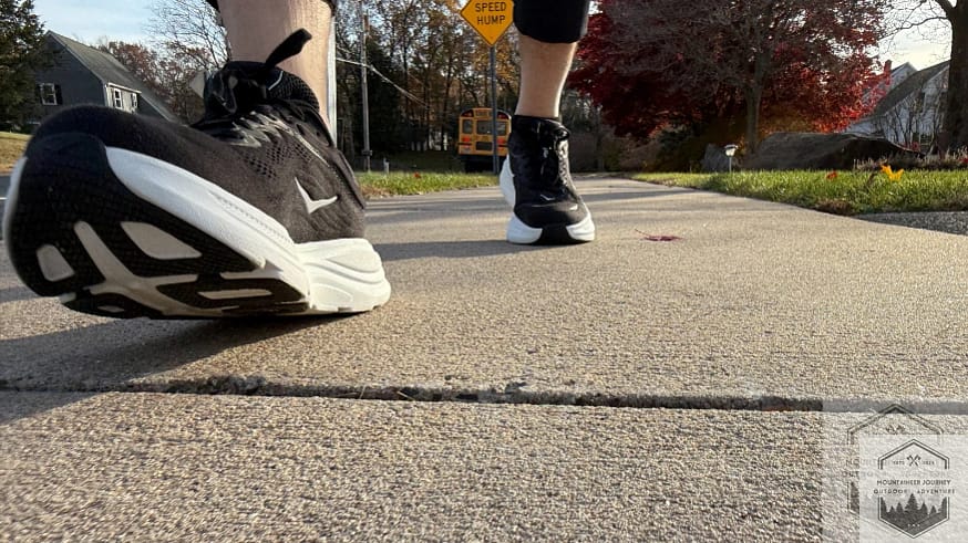 Example of testing walking shoes while on concrete.