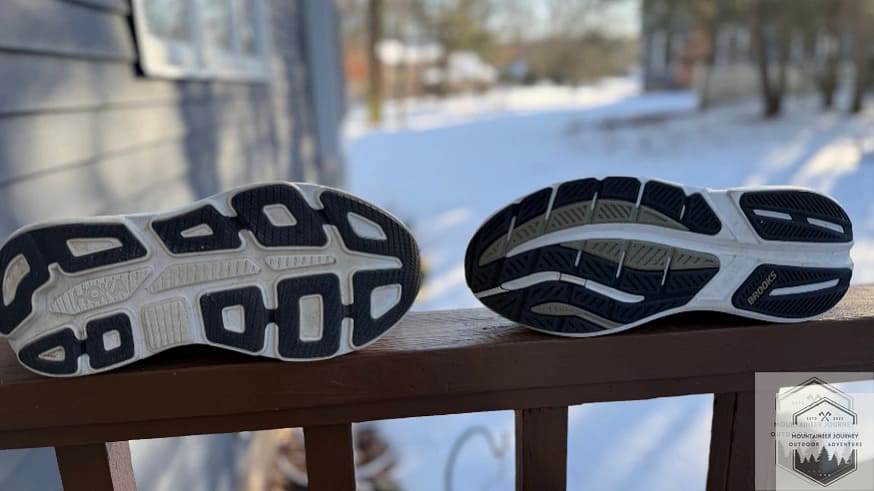 Outsole and tread view of both shoes compared side by side