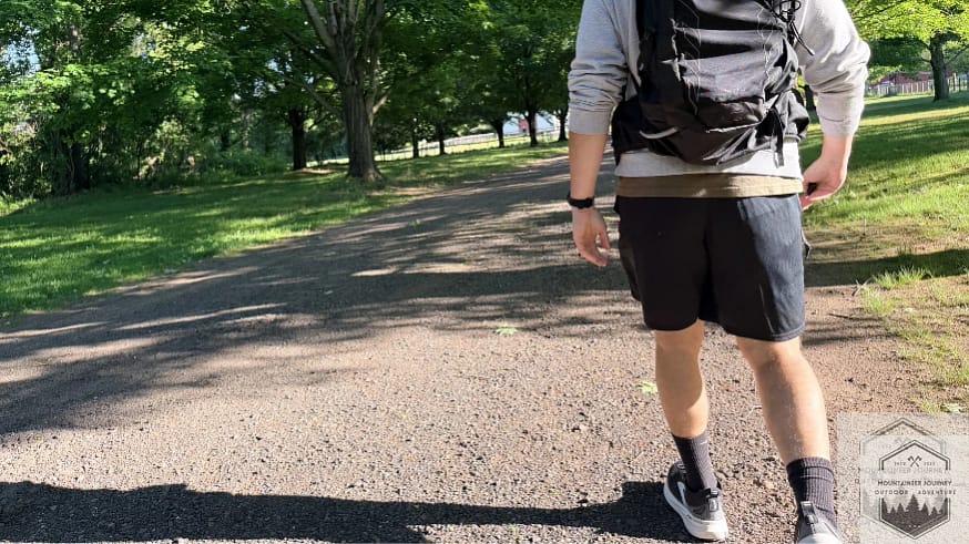 Walking on a gravel path during our first walk with the Glycerin GTS 23