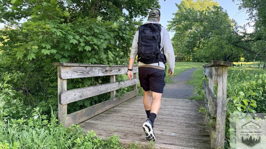 Walking over bridge with Glycerin GTS 23 during testing of impact absorption