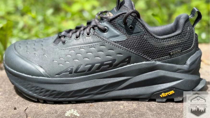 Side profile of the Altra Olympus 6 after trail testing, showing no visible wear, tear, or midsole compression in the EGO MAX foam.