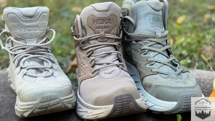 3 Top Hoka Hiking Boots Lined up next to eachother