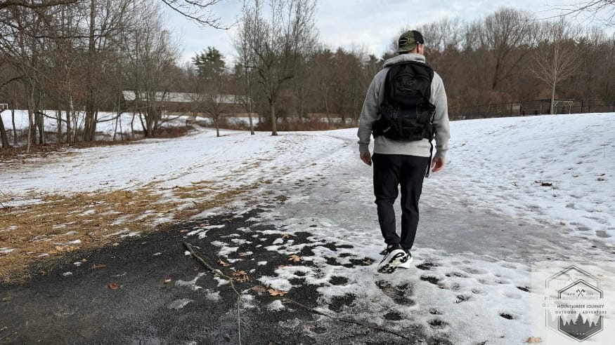 Walking on ice with the Gaviota 6 during testing