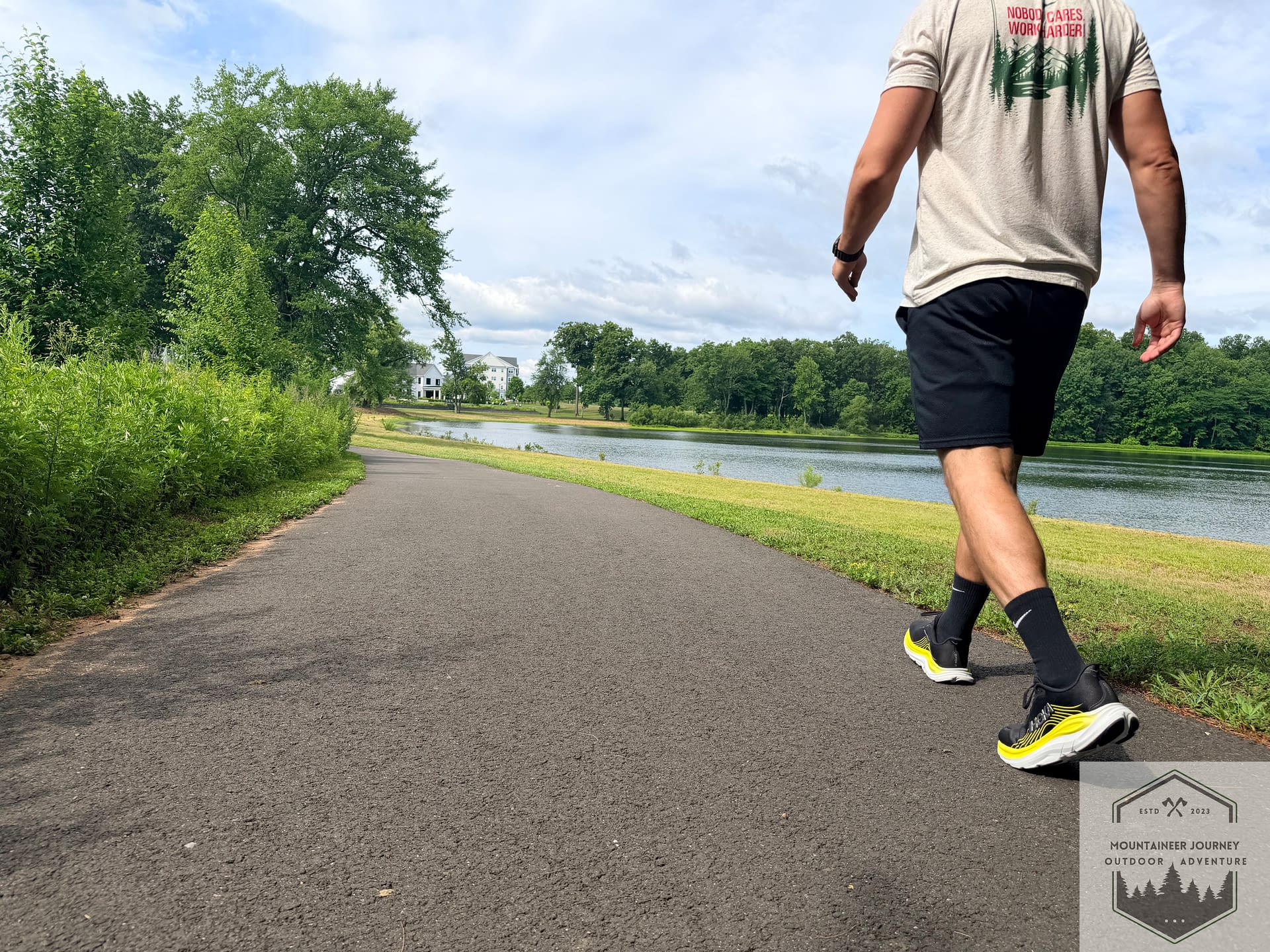 Walking at Lakeside while testing out the Hoka Clifton 11. We felt the stability and support was an upgrade, while the traction was a slight downside.